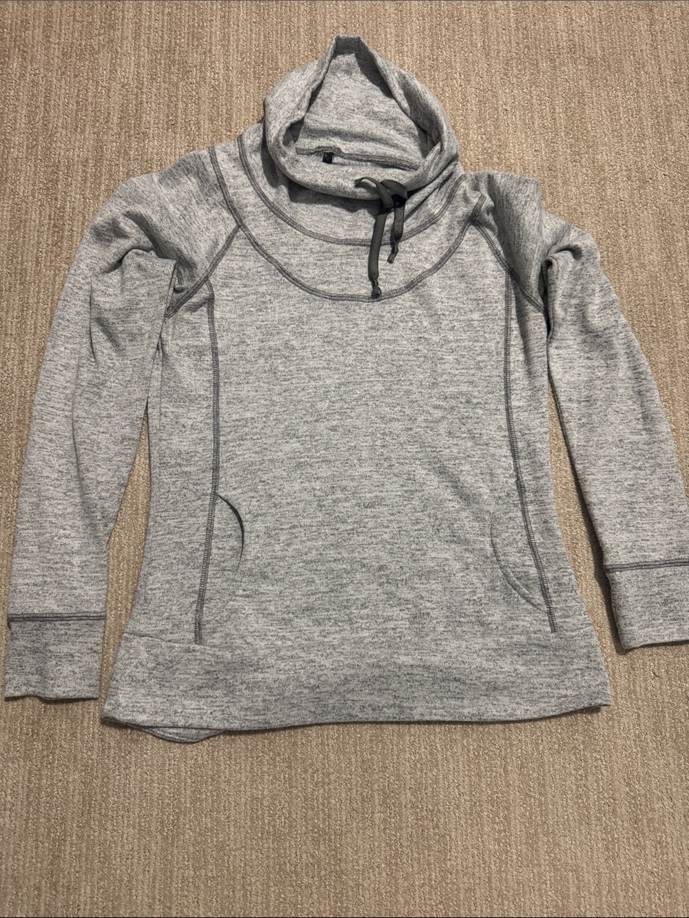 Kuhl Women's M Lea Pullover Gray Cowl Neck Drawstring Kangaroo Pocket Outdoor